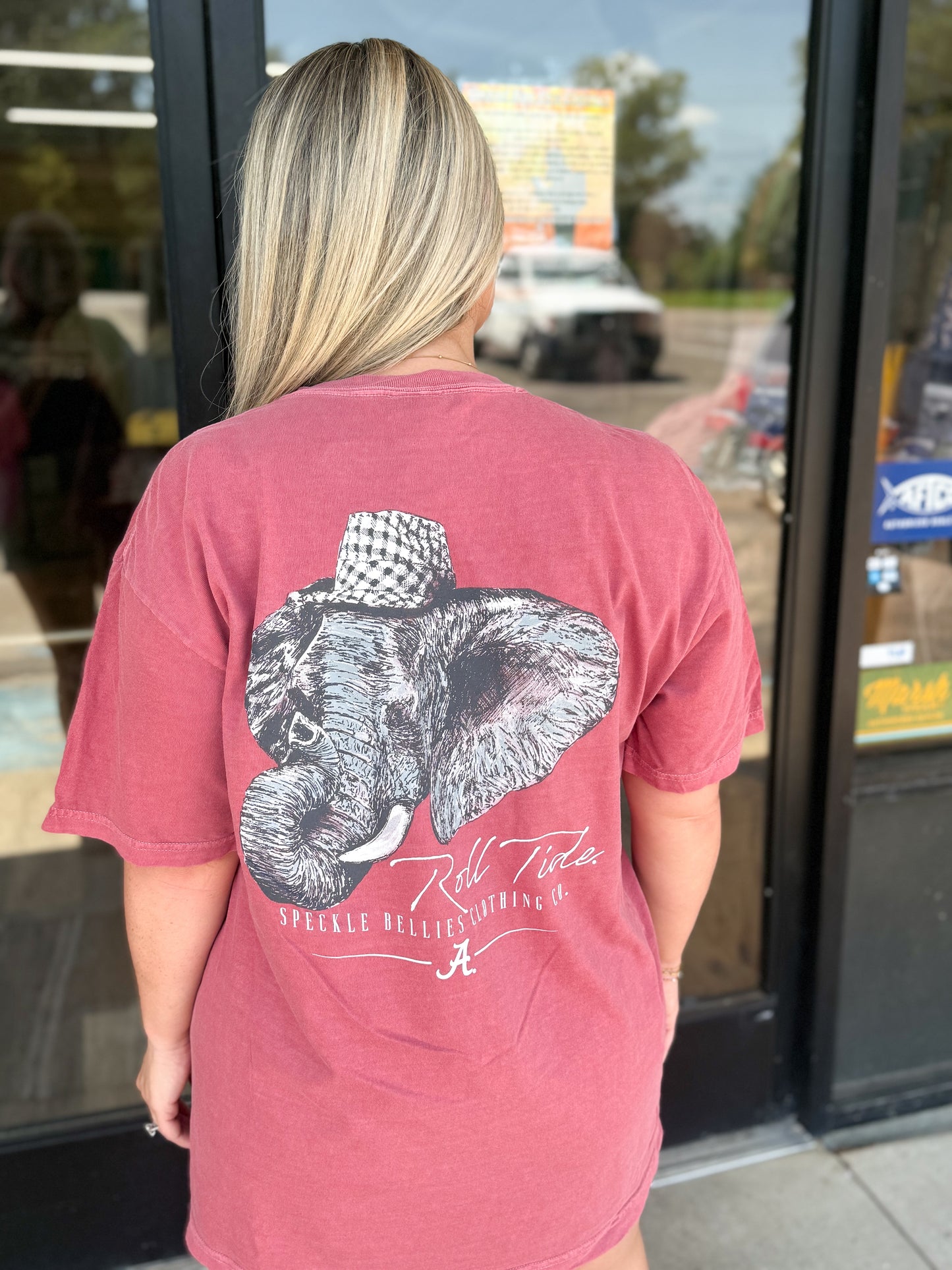 Speckle Bellies - Alabama Houndstooth Elephant Tee - Crimson