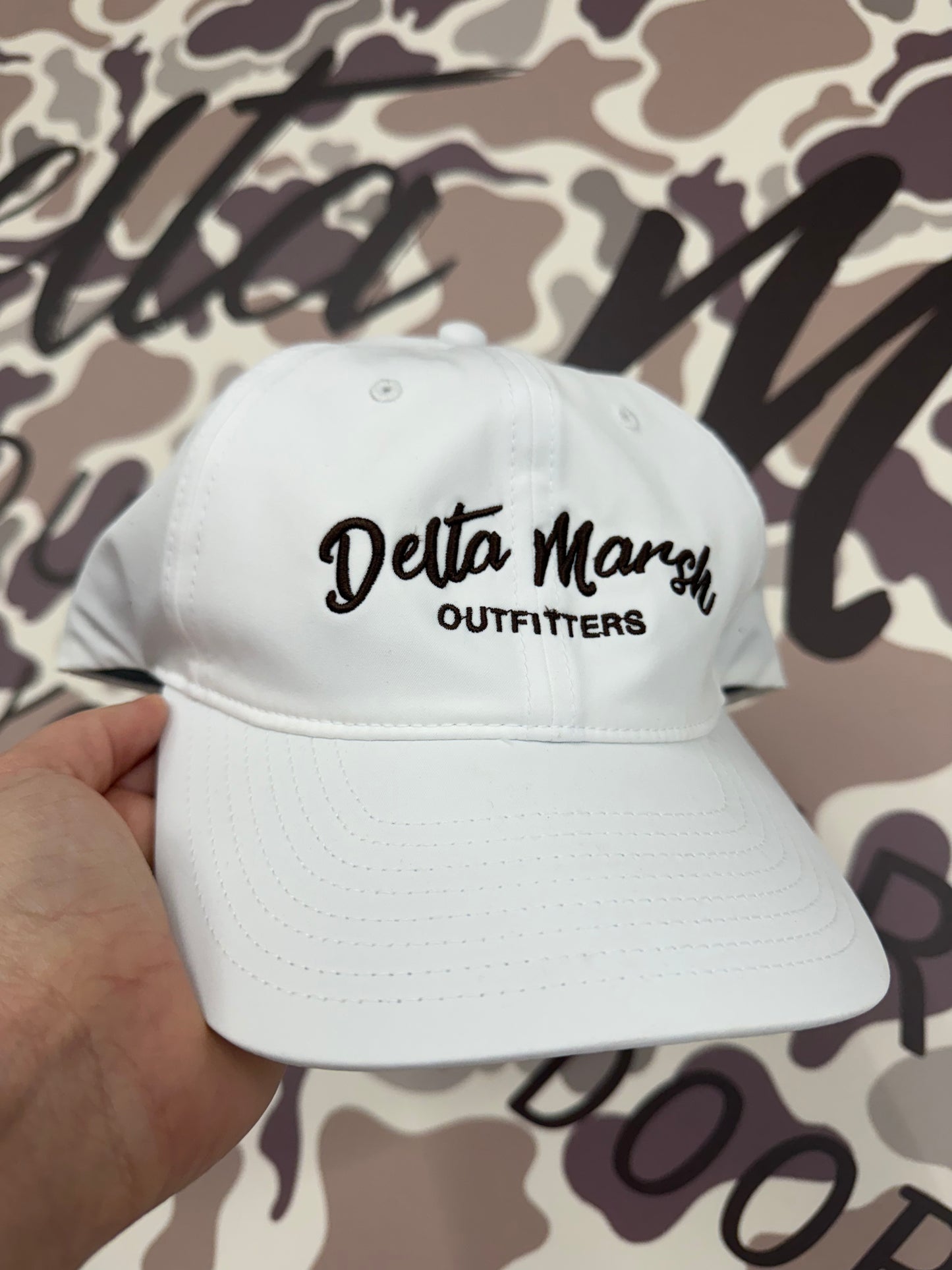 Delta Marsh Script - Richardson - White Unstructured - Brown Embroidery