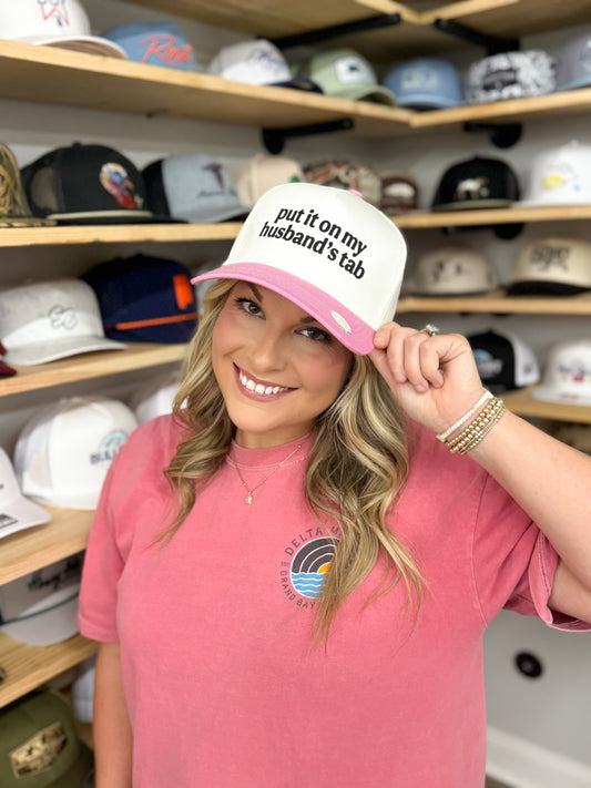Delta Marsh Put It On My Husbands Tab -Trucker Hat -Pink