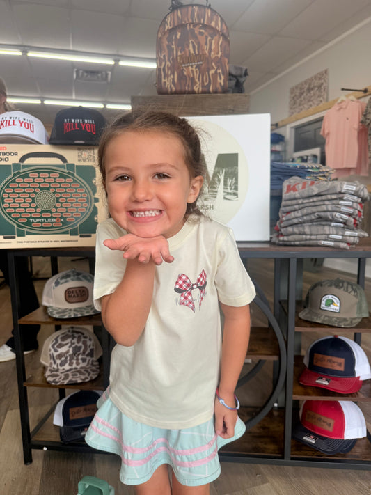 Gingham Bow | Crimson | Football Kid’s Tee