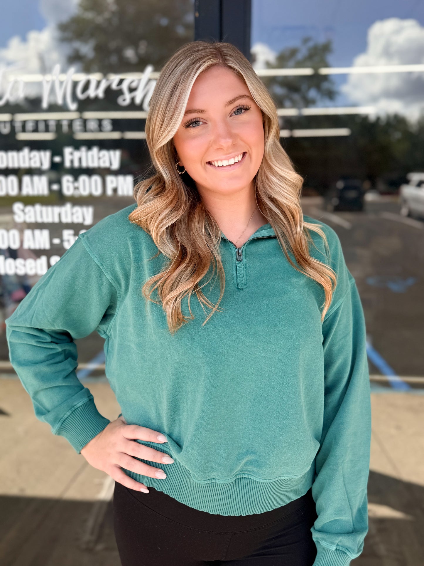 Pigment Dye Half Zip Pullover - Hunter Green -TTW-5282Y