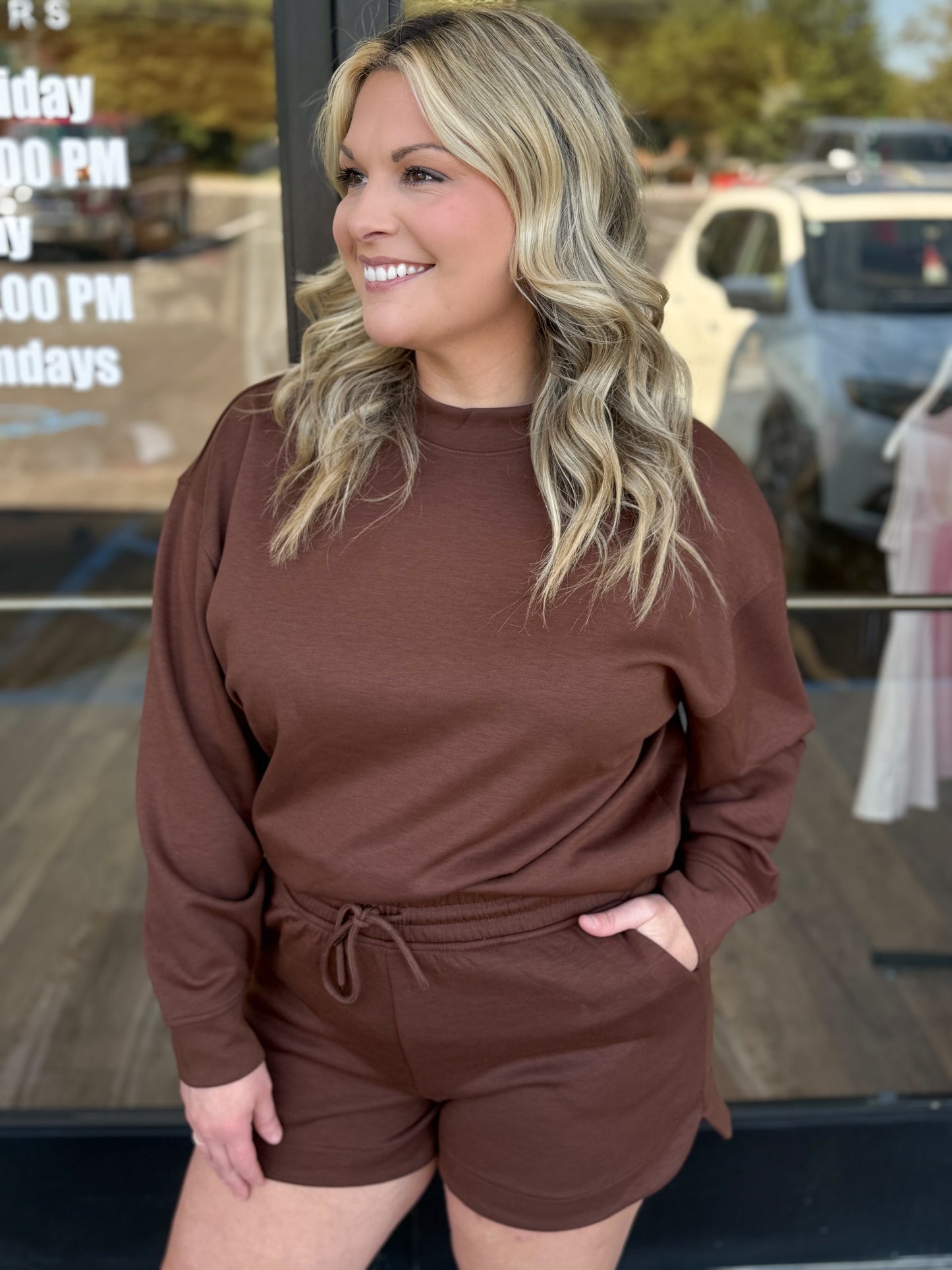 Scuba pullover & shorts set - Brown - OTOP-4389