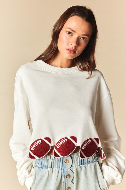 Football Patch Cropped Sweatshirt - Off White