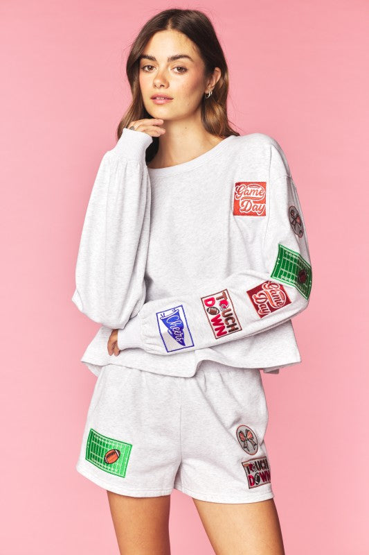Game Day Patch Sweatshirt & Shorts Set Heather Grey