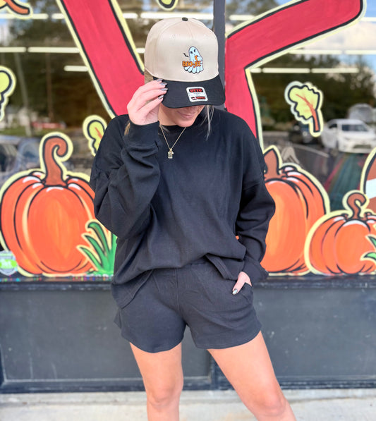 LULU MAC Waffle Shorts: BLACK