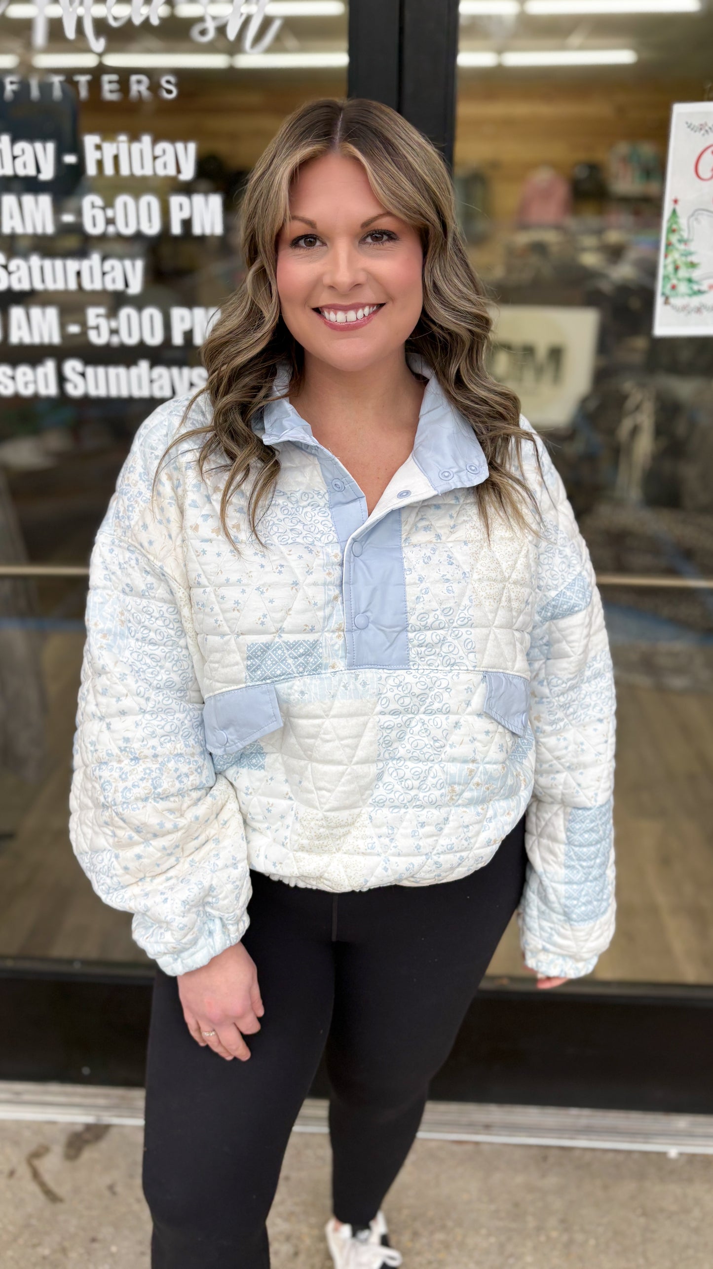Textured Contrast printed Quarterzip Sweater: Blue Combo