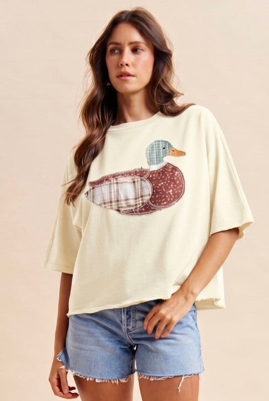 MALLARD DUCK PATCHWORK DOLMAN SLEEVE KNIT TOP