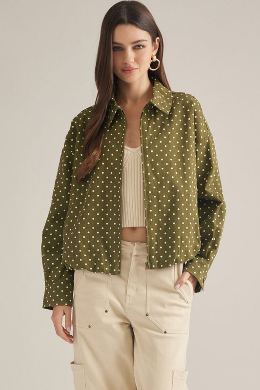 Polka Dot Long Sleeve Jacket - Olive