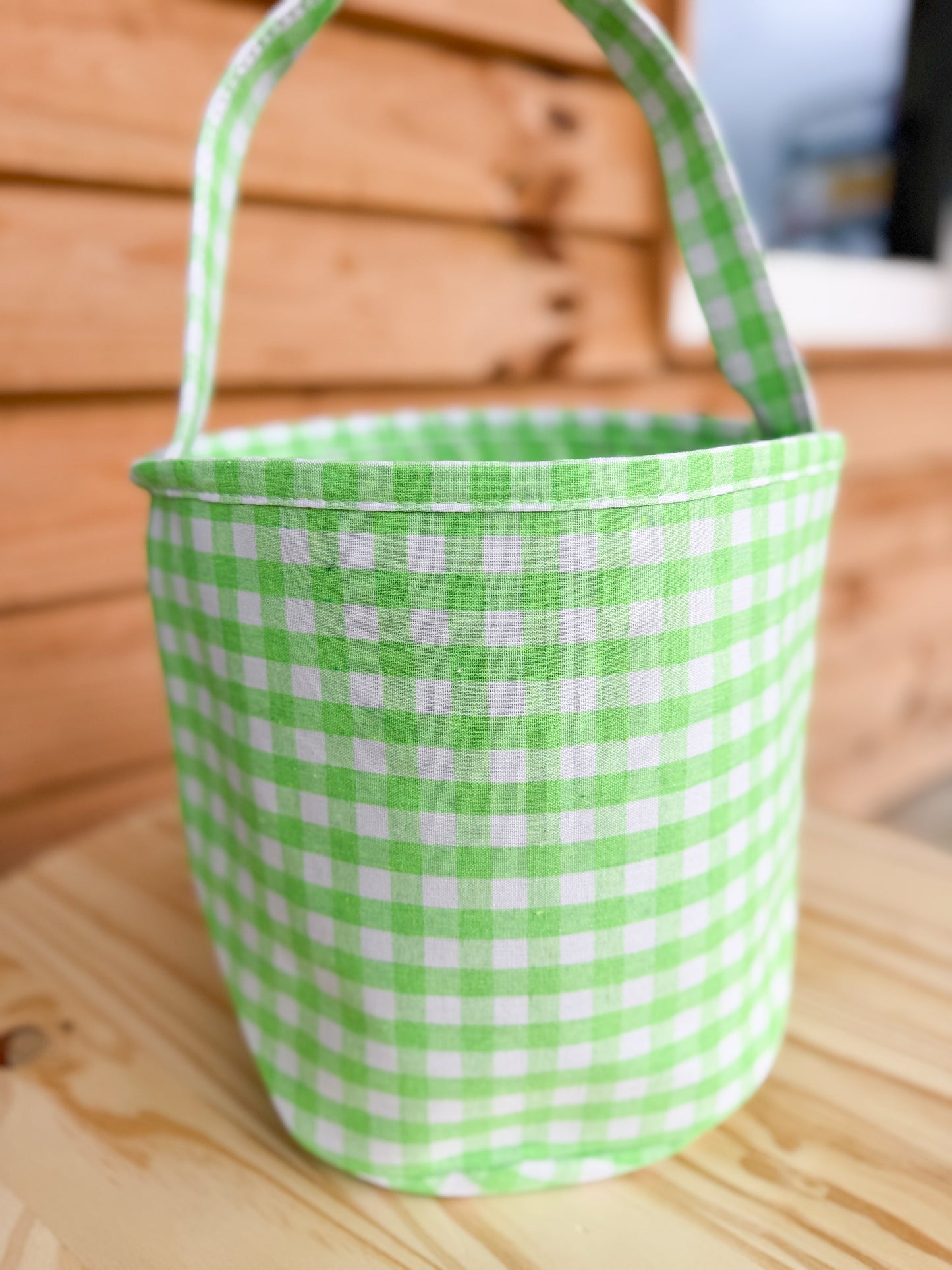 Green Gingham Easter Basket without Ruffle