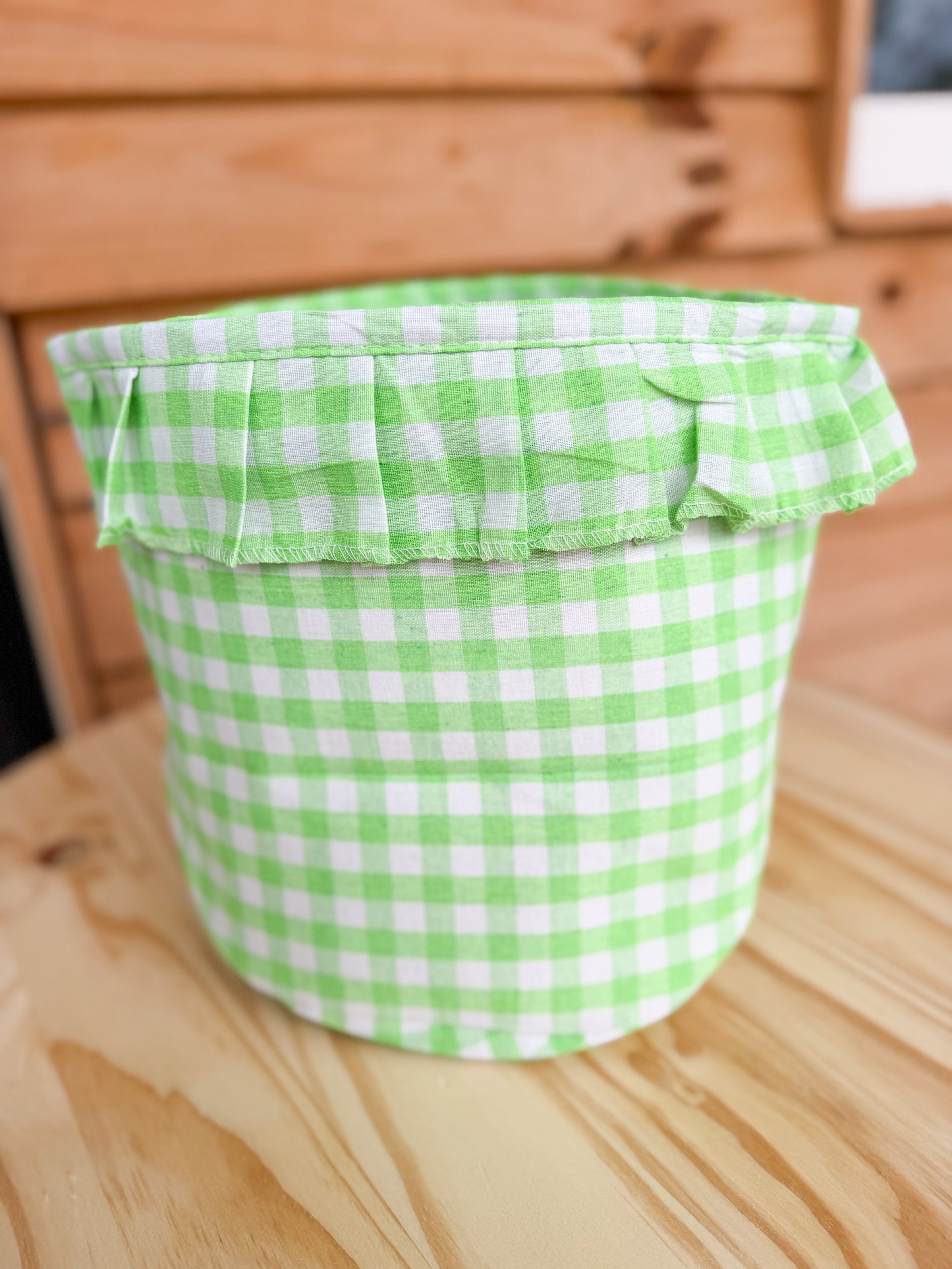 Green Gingham Easter Basket with Ruffle