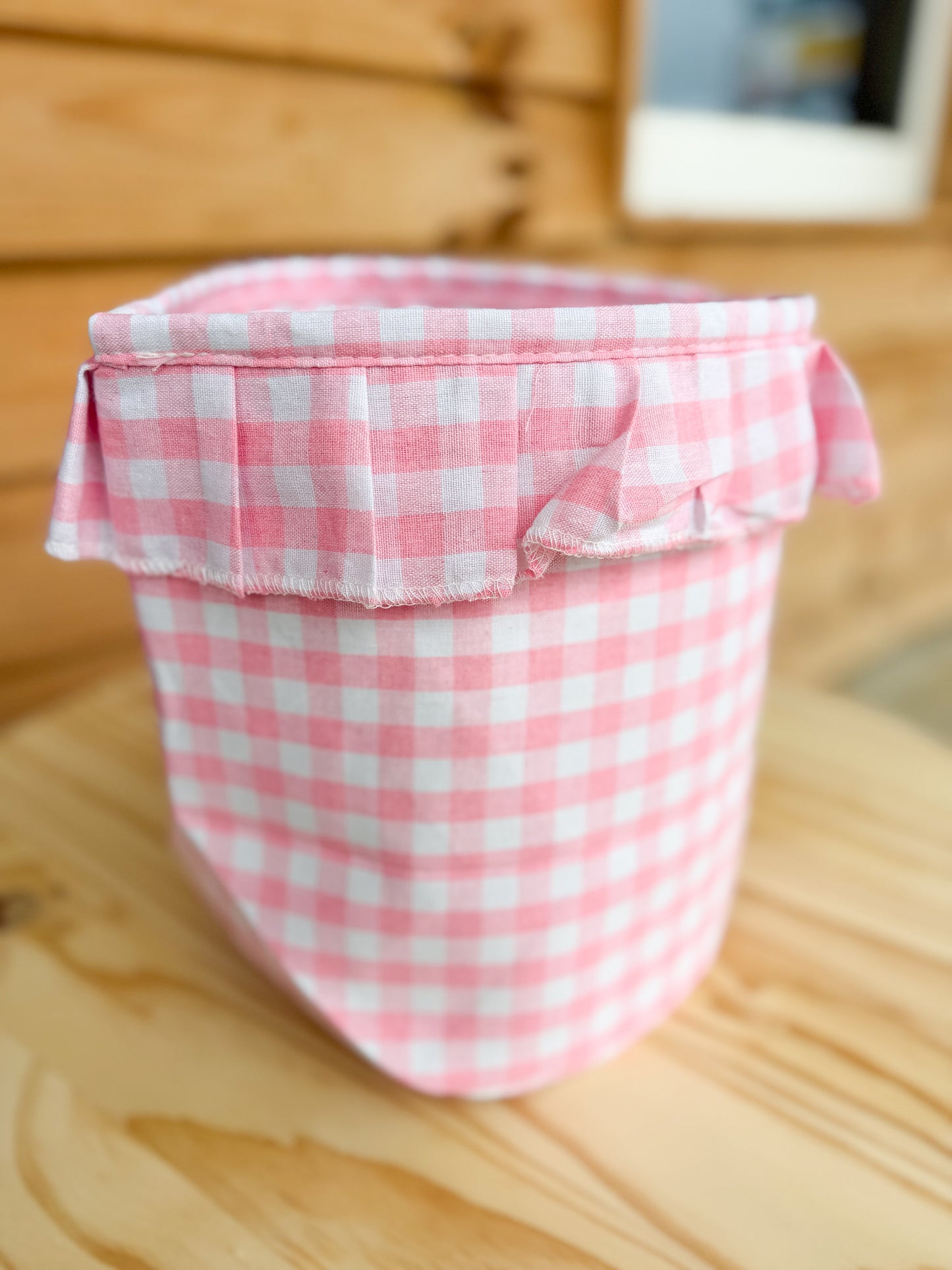 Pink Gingham Easter Basket with Ruffle