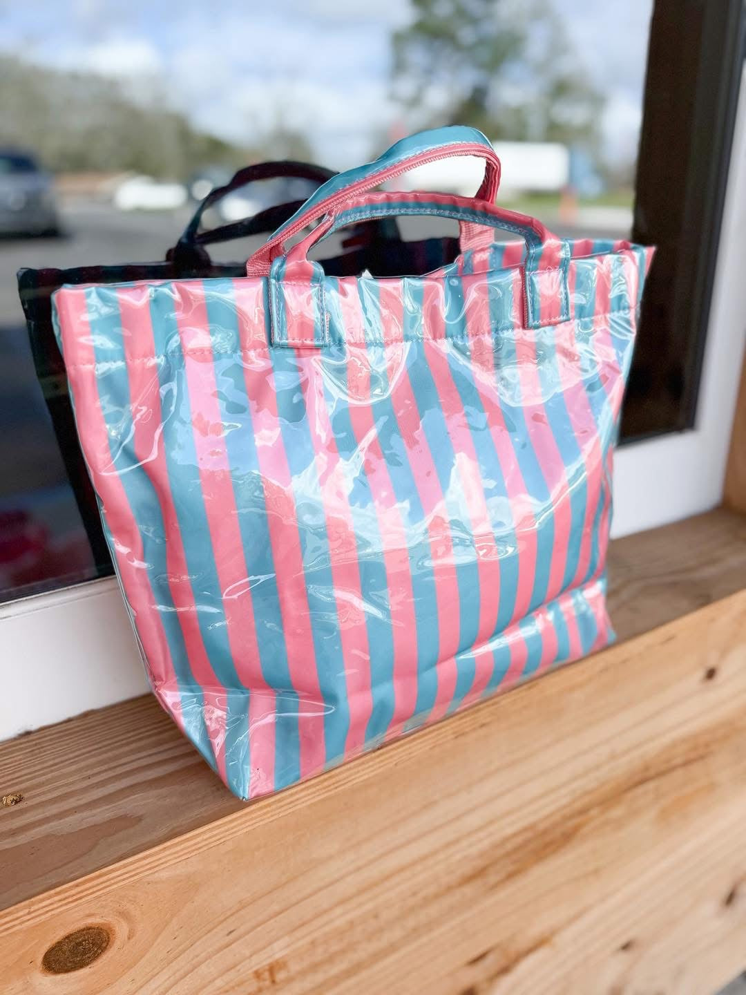 Striped Large-capacity PVC Tote Bag for Women Handbag: Blue