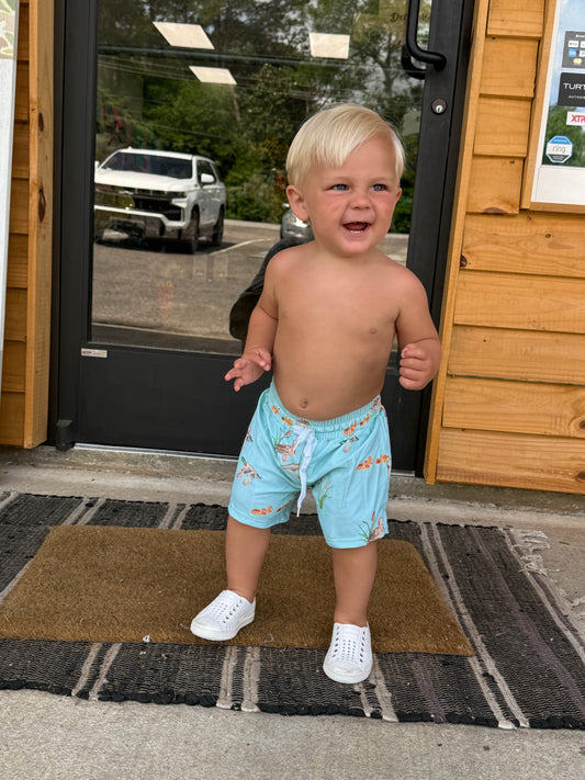 Duck kids boys summer swim trunks: Kids green style