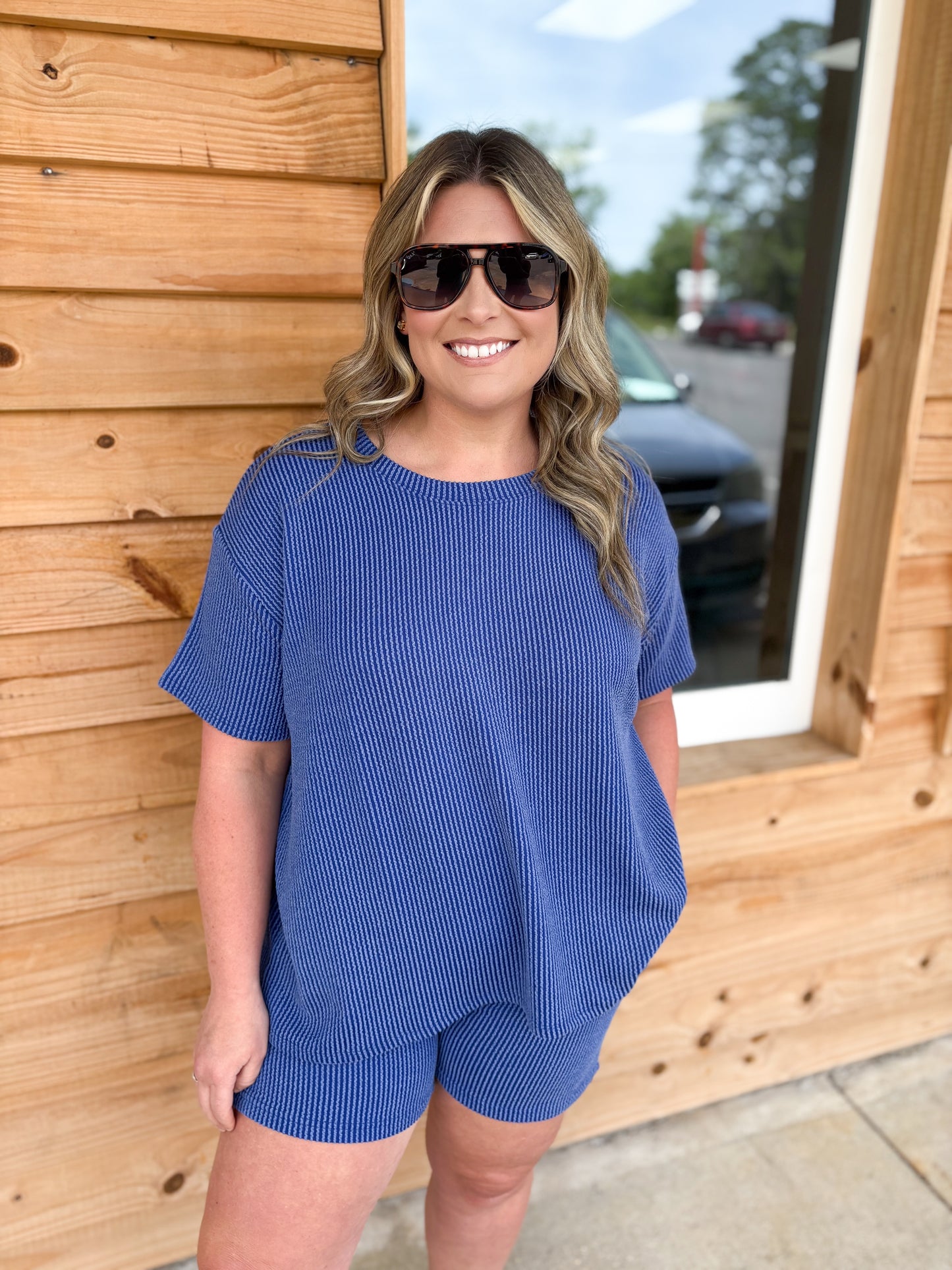 Classic Blue - Corded rib short sleeve tee & short pants set - RTLRPL-8544D4