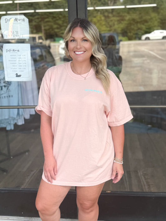 Delta Marsh Outfitters - Original Logo - Neon Soft Peach/Neon Teal