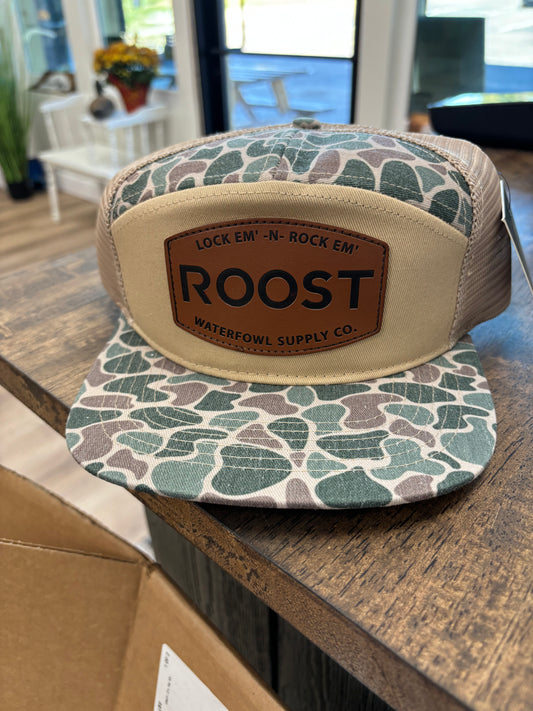 ROOST -7 PANEL OLD SCHOOL CAMO LOCK EM N ROCK EM - LEATHER PATCH (RH-R-55)