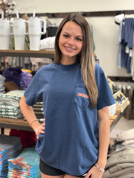 Old Row Neon Racing Pocket Tee - China Blue