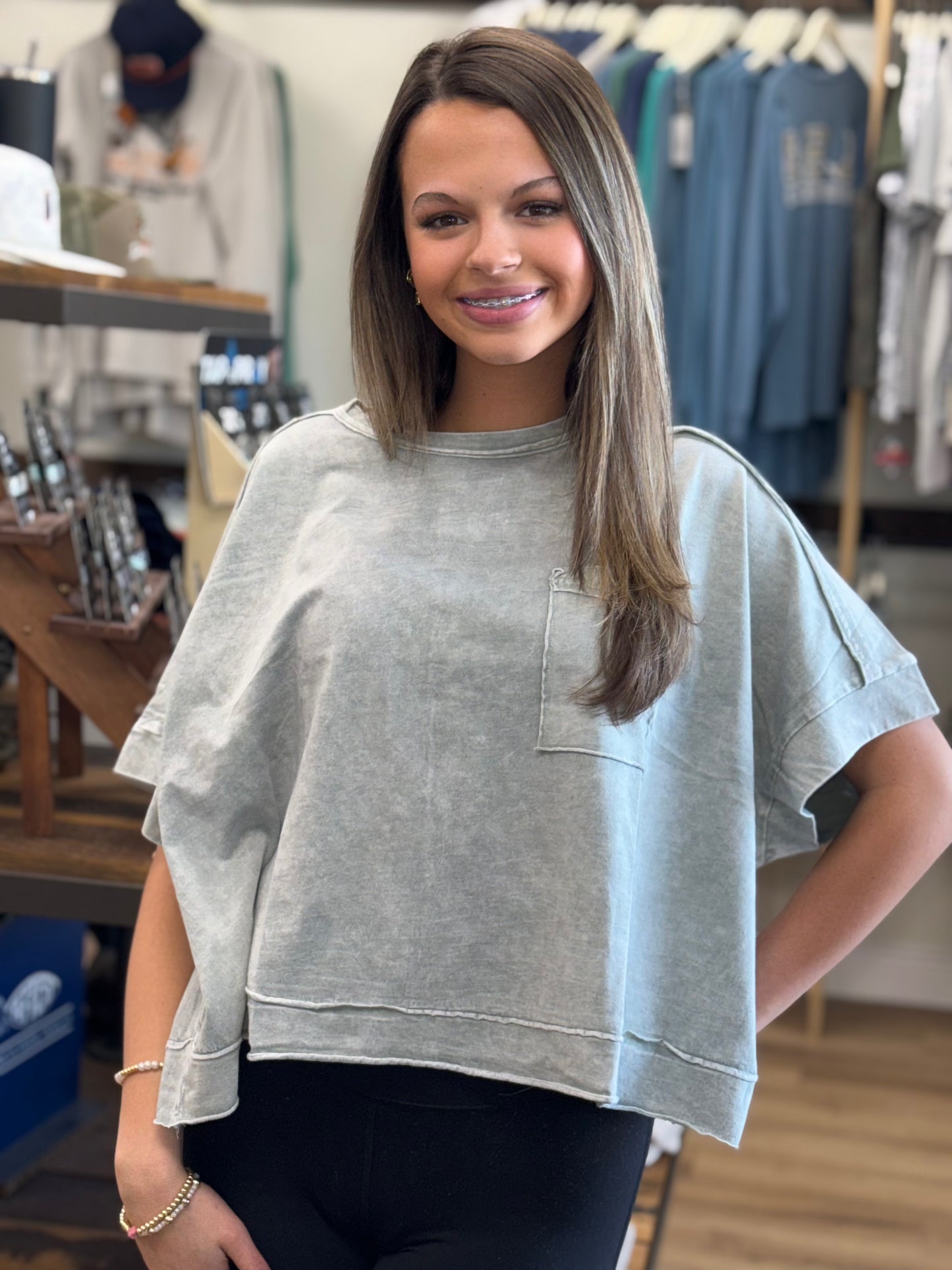 Halo Snow Washed Oversized Crop Box Tee - Lt Grey - CTW- 3390A5
