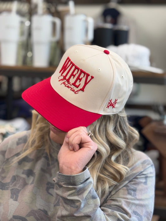 MHC Wifey Material Trucker Hat: Red/Natural Otto