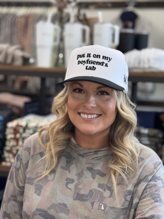 MHC Put it On My Boyfriends Tab Trucker Hat: Otto Black/ White