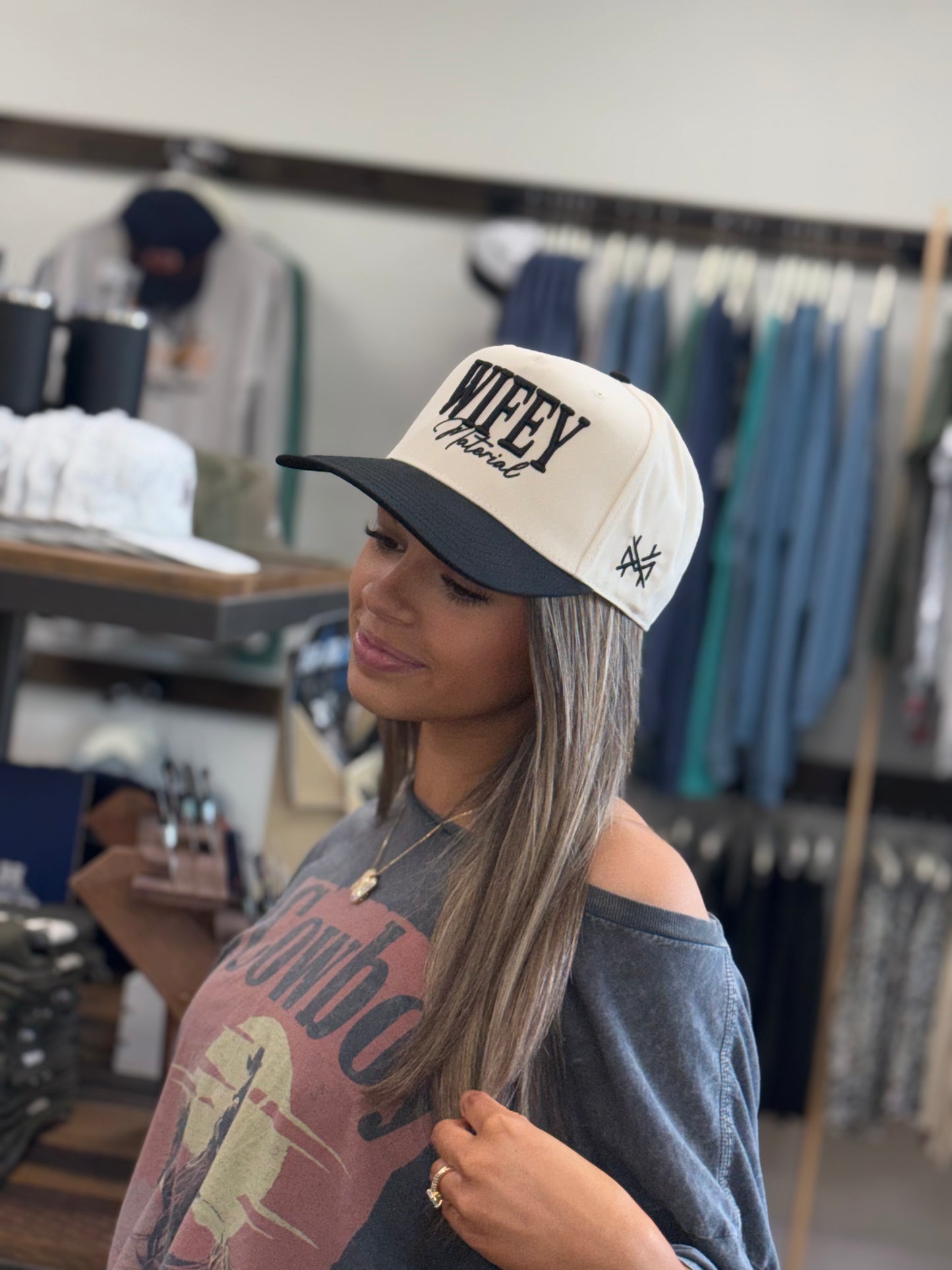MHC Wifey Material Trucker Hat: Black/Natural Otto