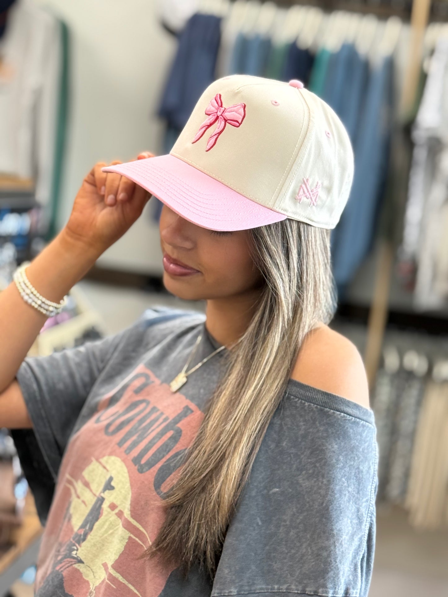 MHC Bow Trucker Hat: Pink/ Natural Otto
