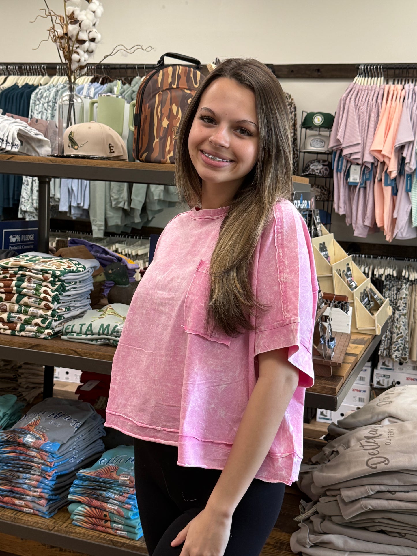 Acid Crinkle-Washed Oversized Crop Box Tee - Candy Pink - CTW-3389A5