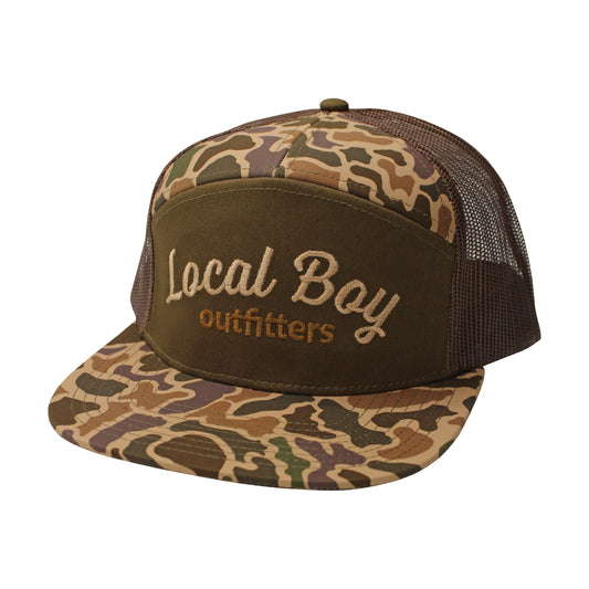 Local Boy Outfitters Simple Script 7 Panel Hat - Old School Camo