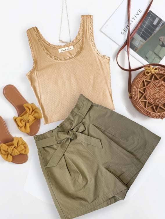 High-Rise Waist Tie 100% Cotton Shorts VP81178: Off White