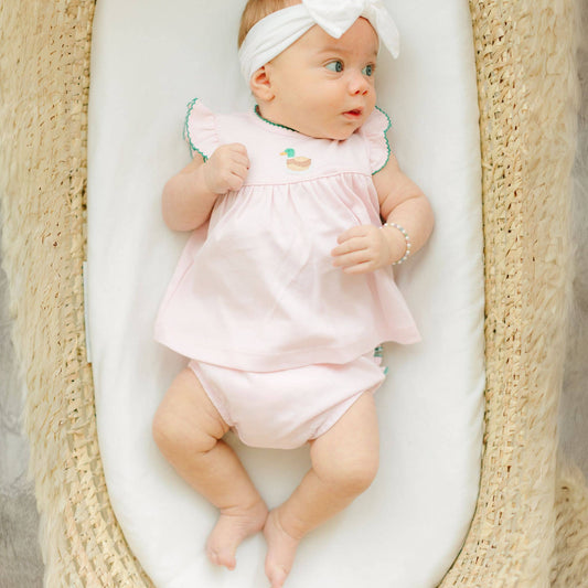 Mini Mallard Embroidered Diaper Cover Set - Pink