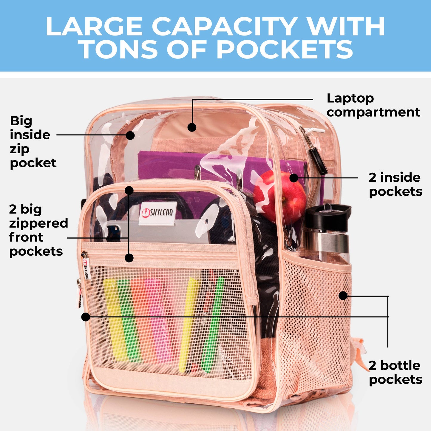 Clear Backpack For School XL | Top YKK® Zip | Beige Rhino: Beige Rhino
