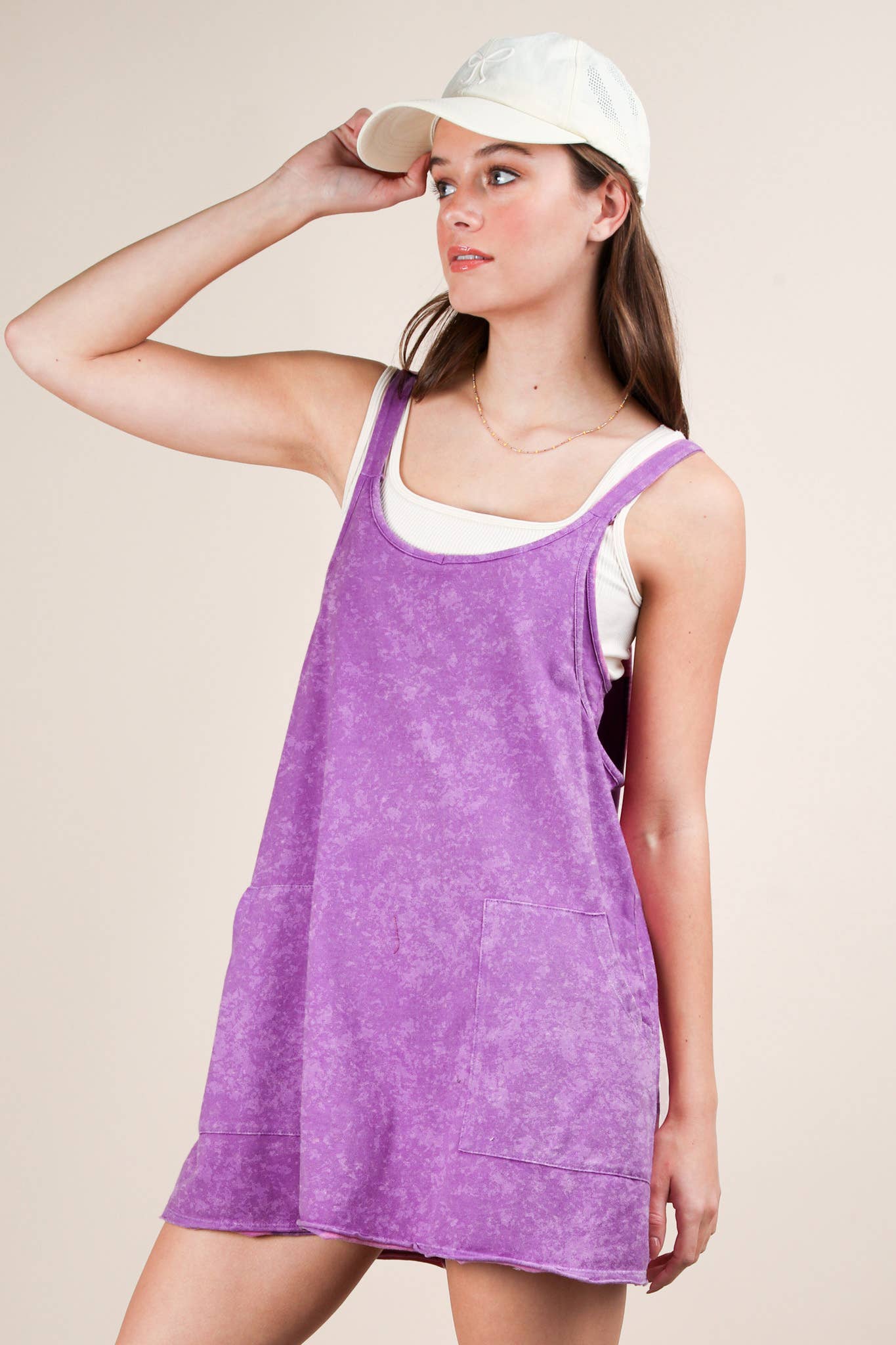 ND31251-Mineral Washed Knit Mini Dress with Shorts Inside : GREEN / S-M-L