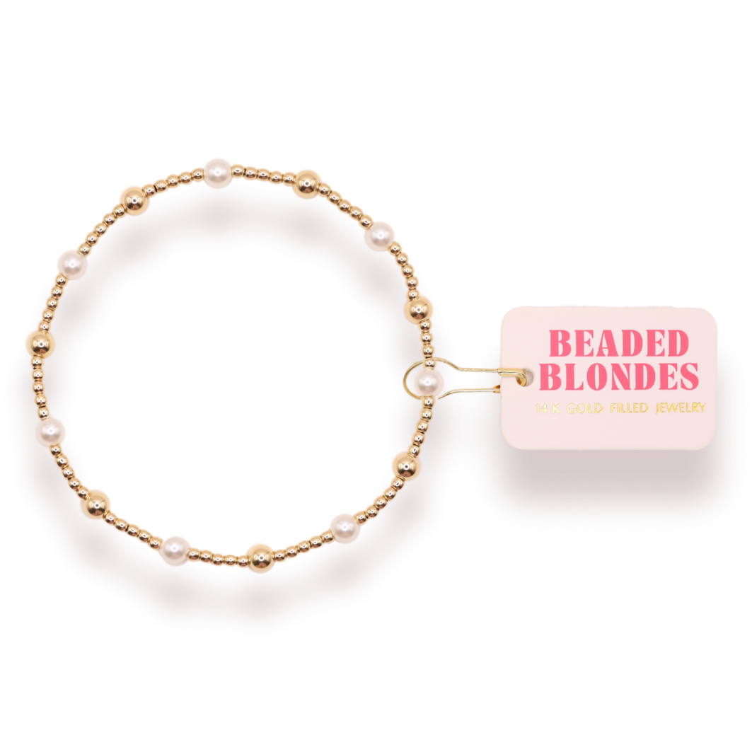 June Pearl + Gold Alternating Bracelet: Extended 7.25 inch