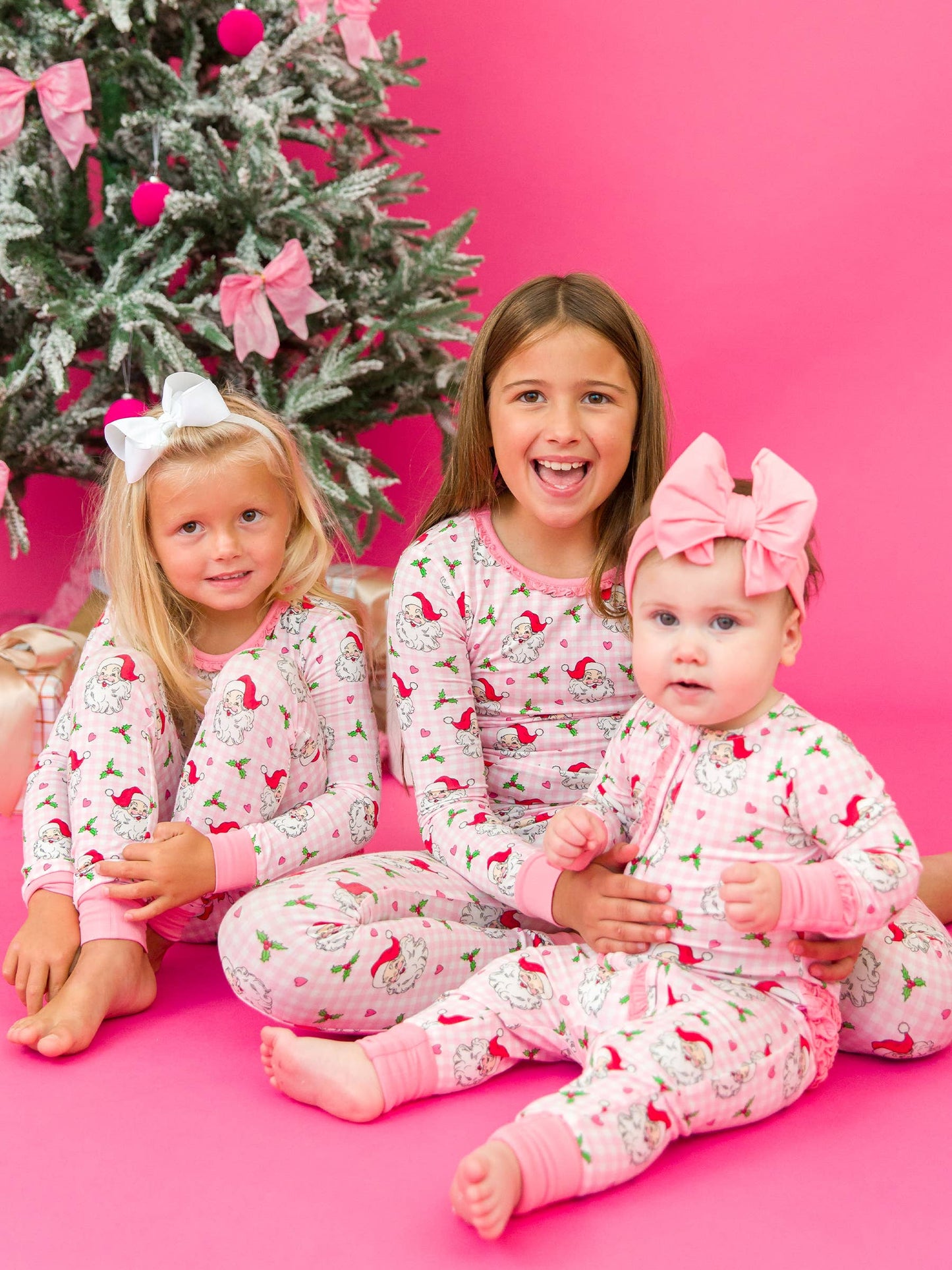 SoftSnooze™ Baby Girls Bamboo Viscose Pink Dear Santa Convertible Ruffle One Piece Footie Pajama
: Pink