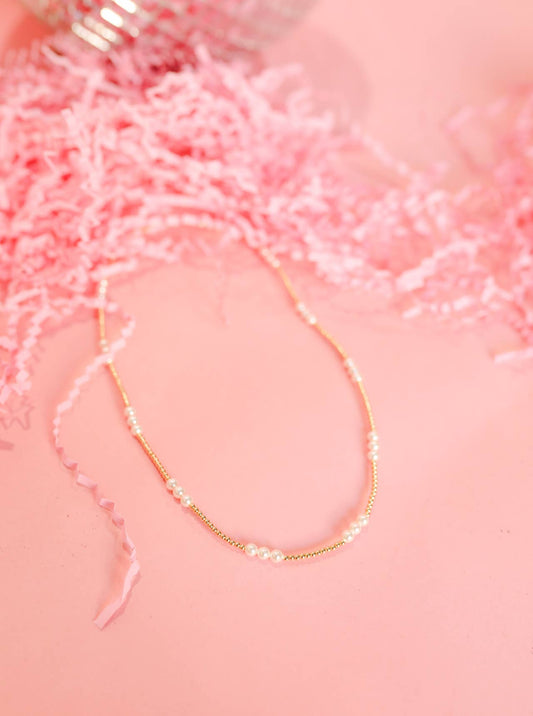 ILY Pearl Beaded Necklace: 16 inch / Stretch (No Clasp)