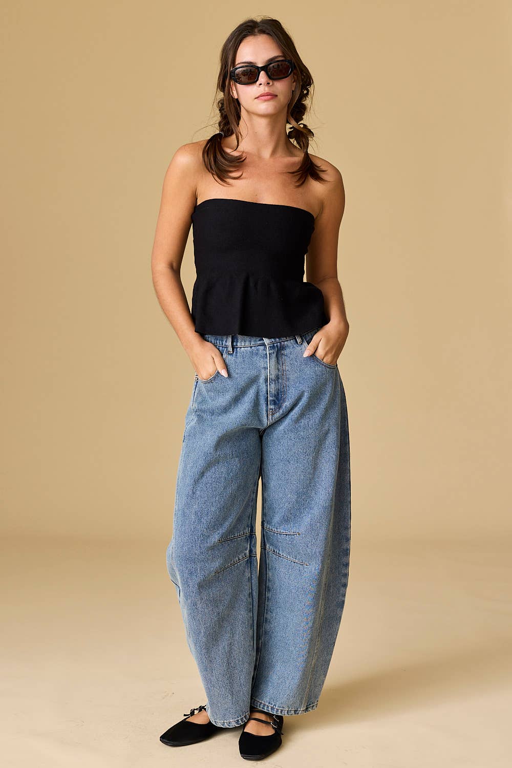 Ellie Strapless Knit Peplum Top: White