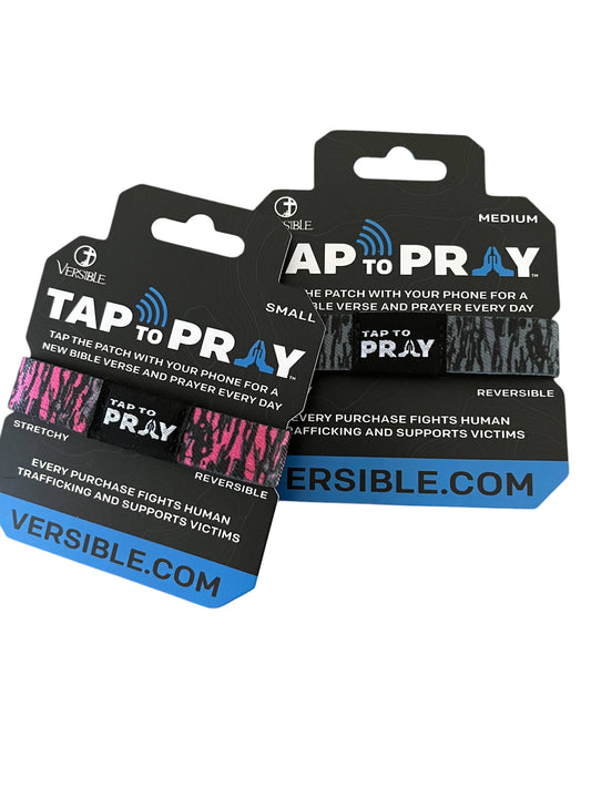 Tap To Pray™ Wristbands - Tree Bark Camo Pink & Grey