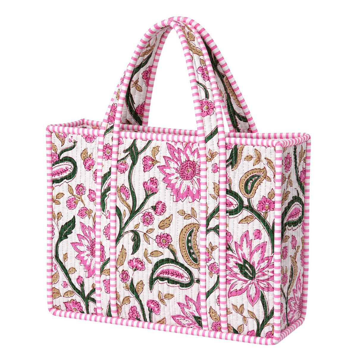Pink and Green Floral Quilted Bag Print: Large