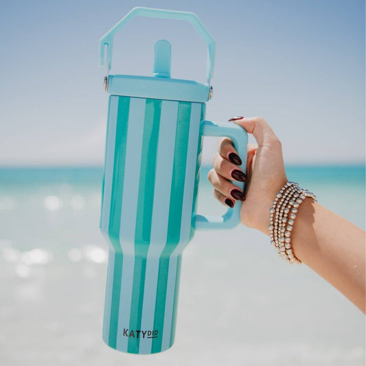 Aqua and Green Striped 38 Oz Cabana Jug Tumbler: Aqua and Green Stripe