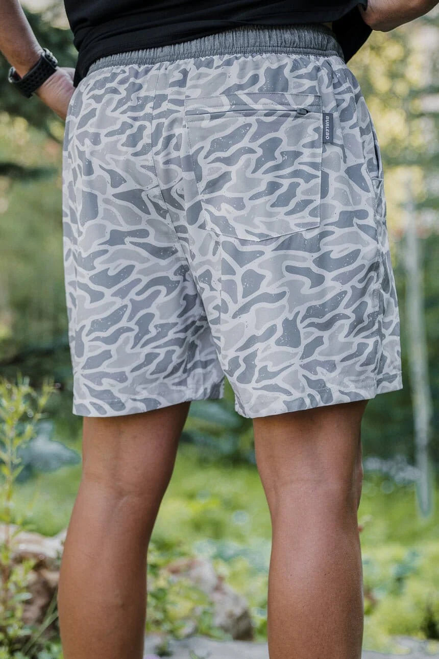 BURLEBO Athletic Short - White Camo - Grey Liner - The Original 7"