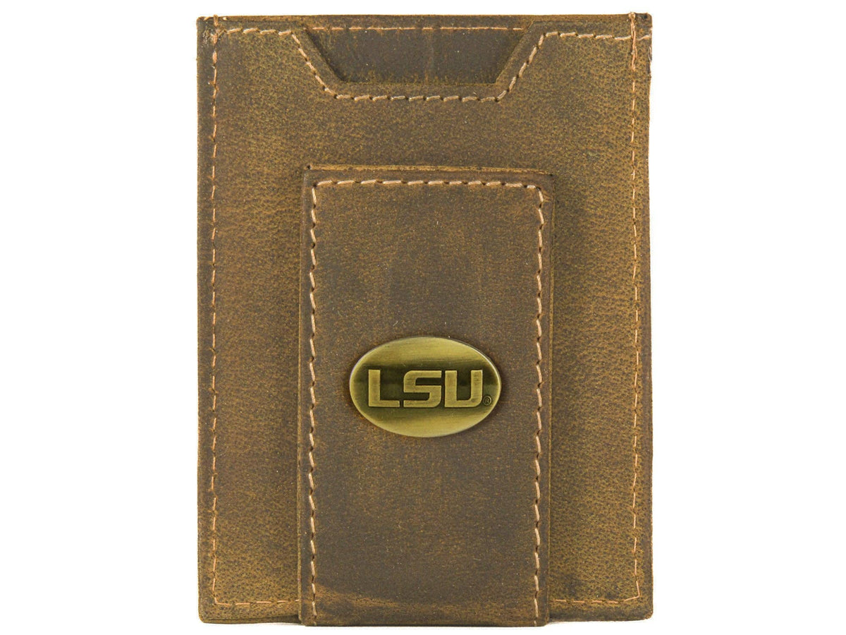 LSU Tigers Vintage Tan Leather Magnetic Front Pocket Wallet