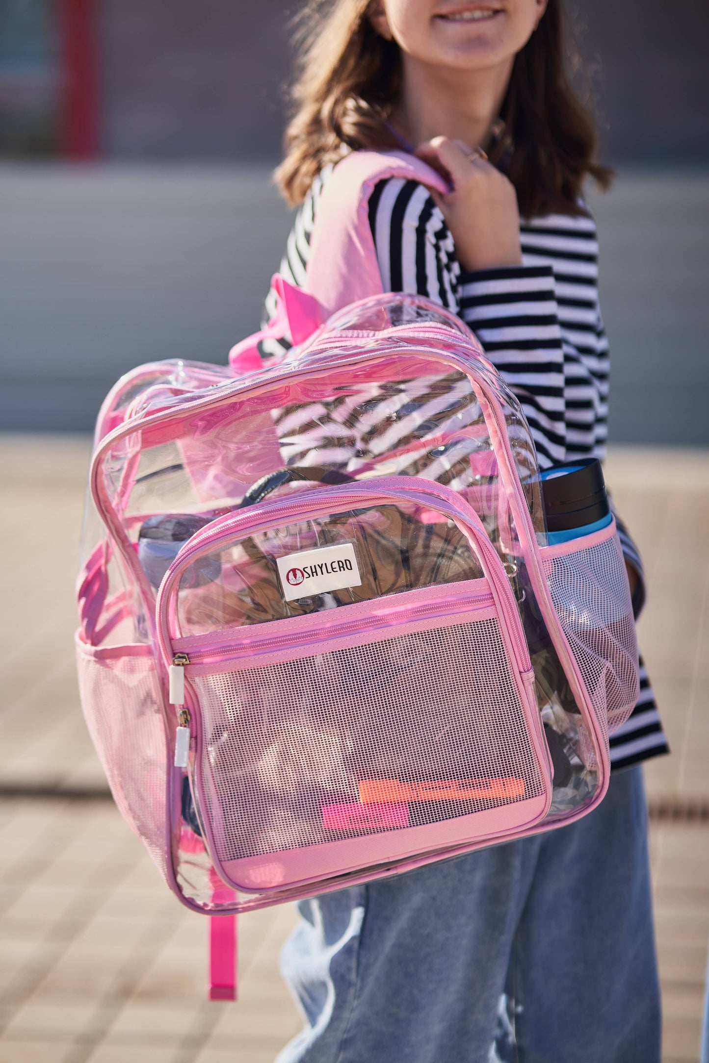 Clear Backpack For School XL | Top YKK® Zip | Pink Rhino: Pink Rhino
