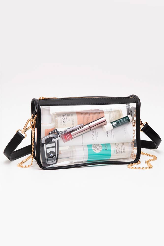 Clear Rectangle Stadium Concert Crossbody Bag: Black
