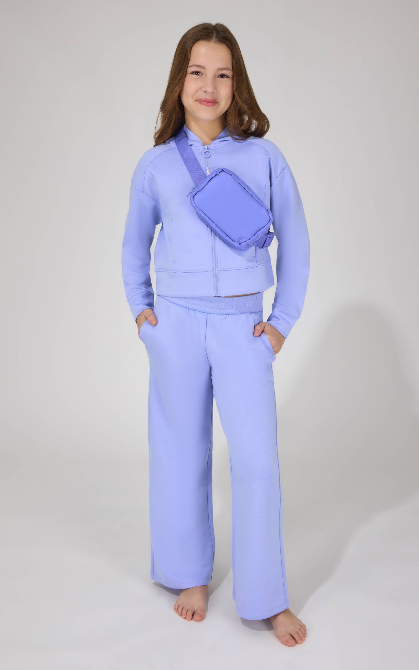 Girls Full Zip Hoodie Jacket, Pant, Fanny Bag Set: HTR.SHADOW ROCK/BLOSSOM