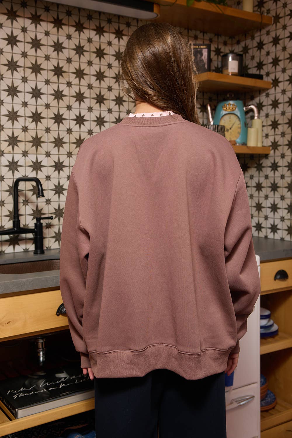 JESUS | 'JESUS' Heart Applique Varsity Sweatshirt: Brown