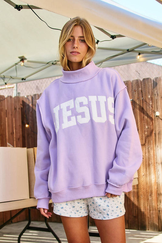 IT2594E-JESUS 'JESUS' Embroidered Mock Neck Sweatshirt