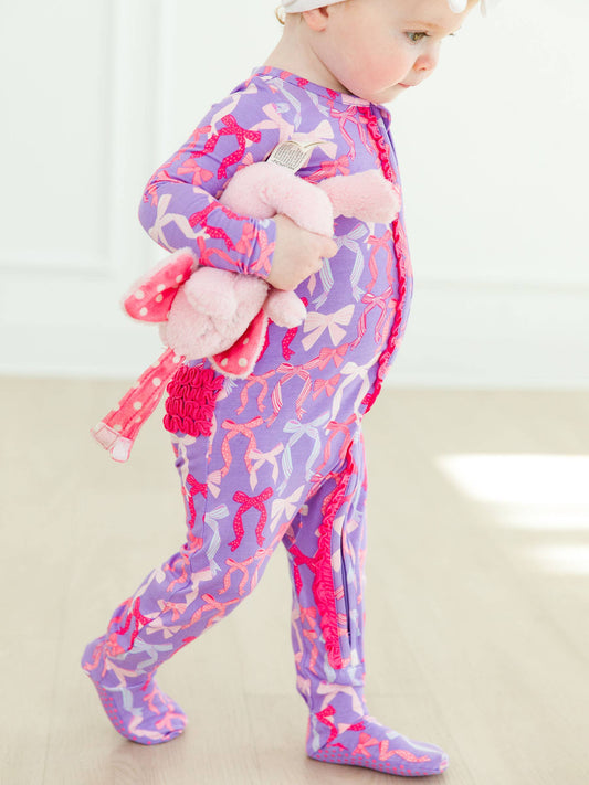 SoftSnooze™ Baby Girls Bamboo Viscose Rosy Ribbons Footed Ruffle One Piece Pajama
: Purple