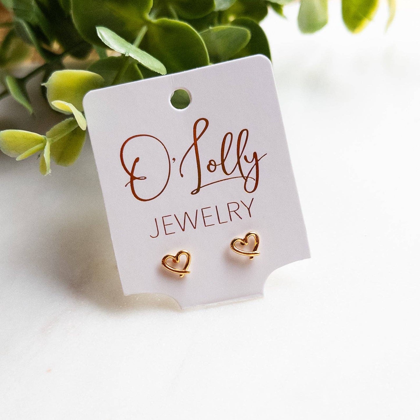 Gold Stainless Steel Heart Stud Earrings