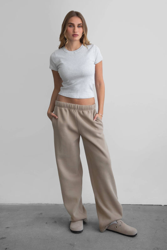 LANI Cloud Fleece Wide Leg Sweatpants Stretch Waist & Pocket: Sand