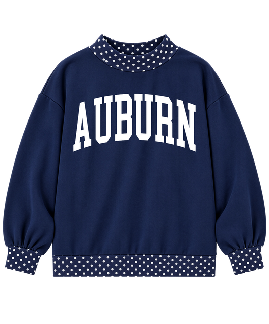 Auburn Polka Dot Colorblock Mock Neck Oversized Sweatshirt
